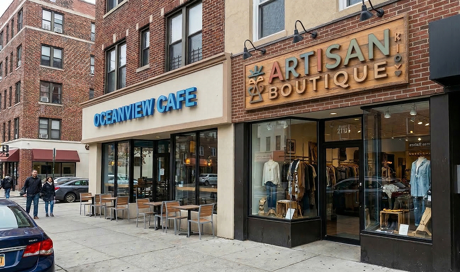 Channel letters for storefront next to a dimensional logo sign